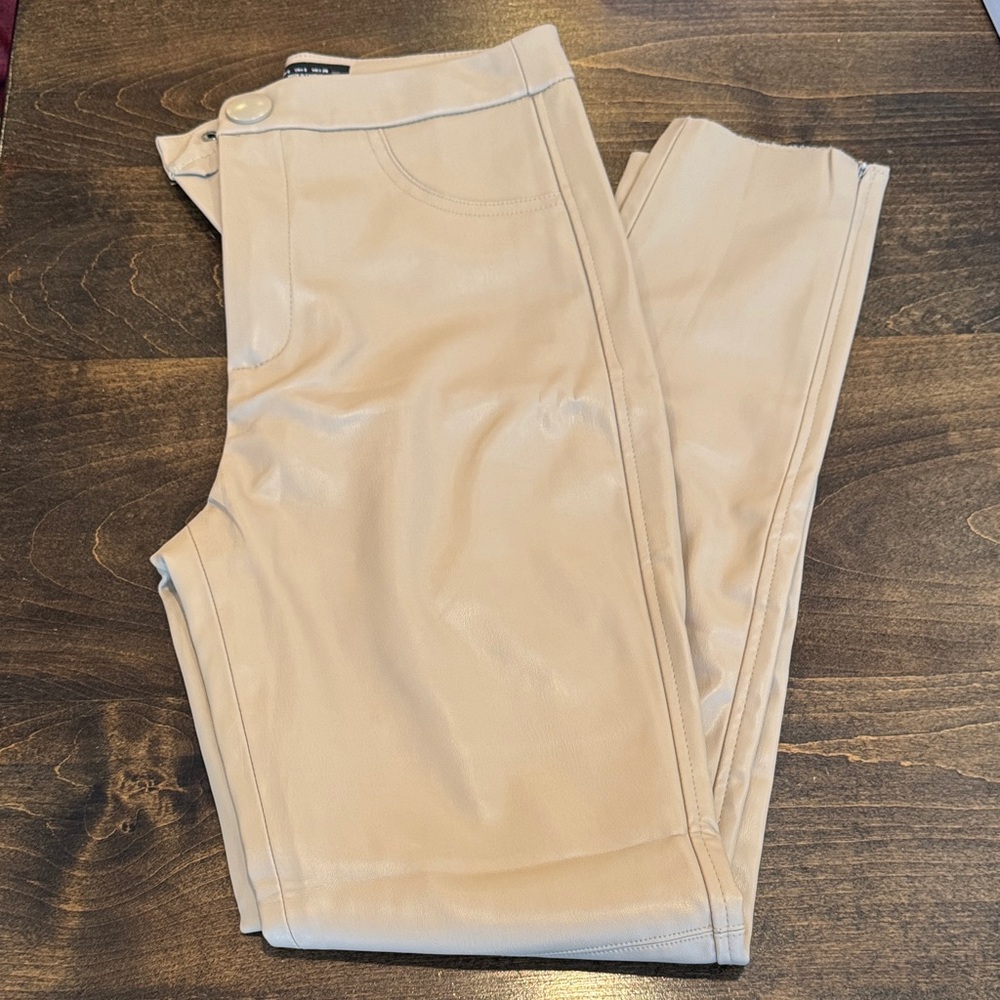 Zara Cream Faux Leather Pants